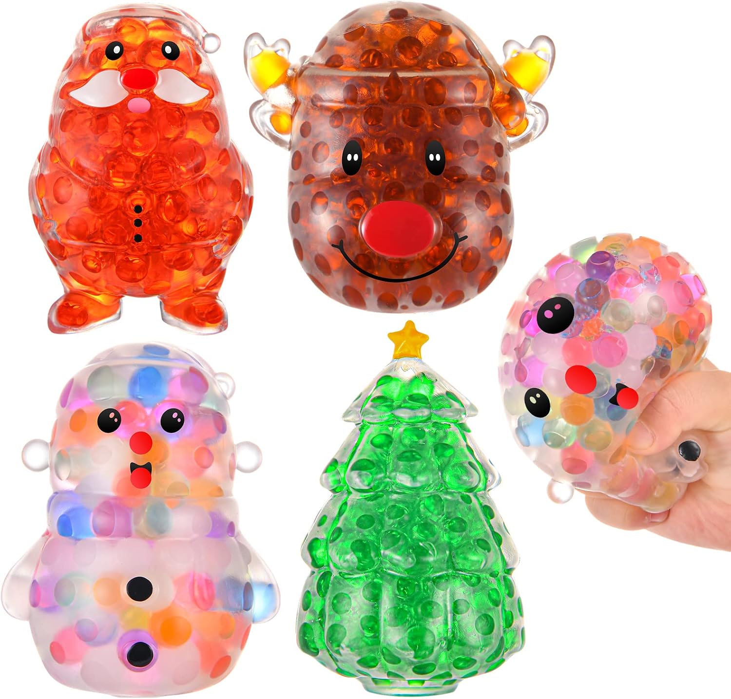 Santa, reindeer, snowman and Christmas tree squish toys